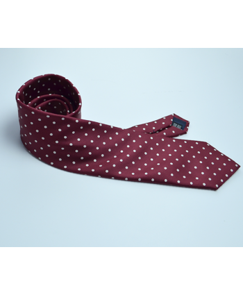 Fine Silk Spotted Tie with White Polka Dot Spots on Wine Red